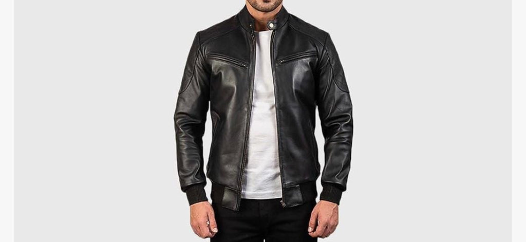Men's Quilted Shoulder Ribbed Trim Biker Jacket
