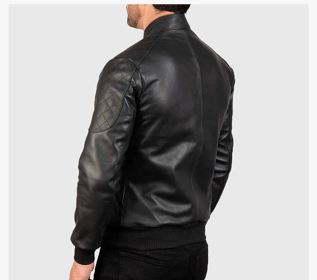 Men's Quilted Shoulder Ribbed Trim Biker Jacket