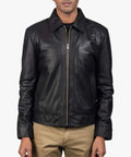 Men's Classic Black Leather Jacket with Collar