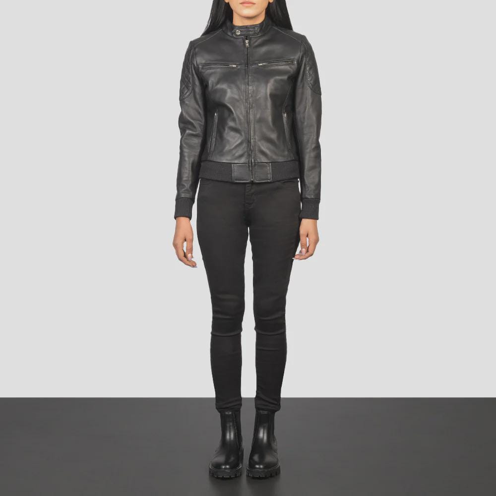 Women's Quilted Shoulder Biker with Knit Wrists