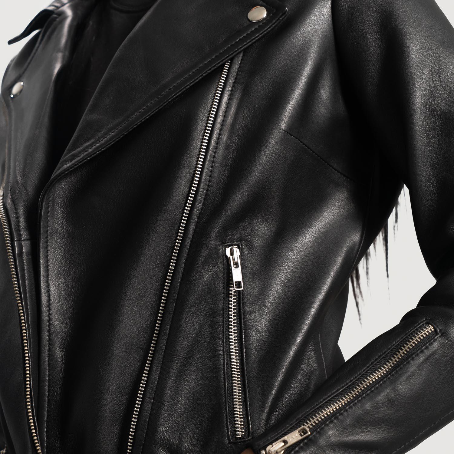 Women's Black Zip Cuff Biker Jacket