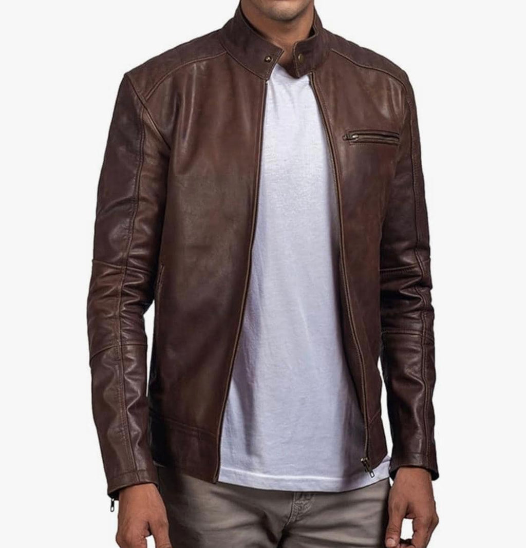 Sleek Bomber with Band Collar in Brown