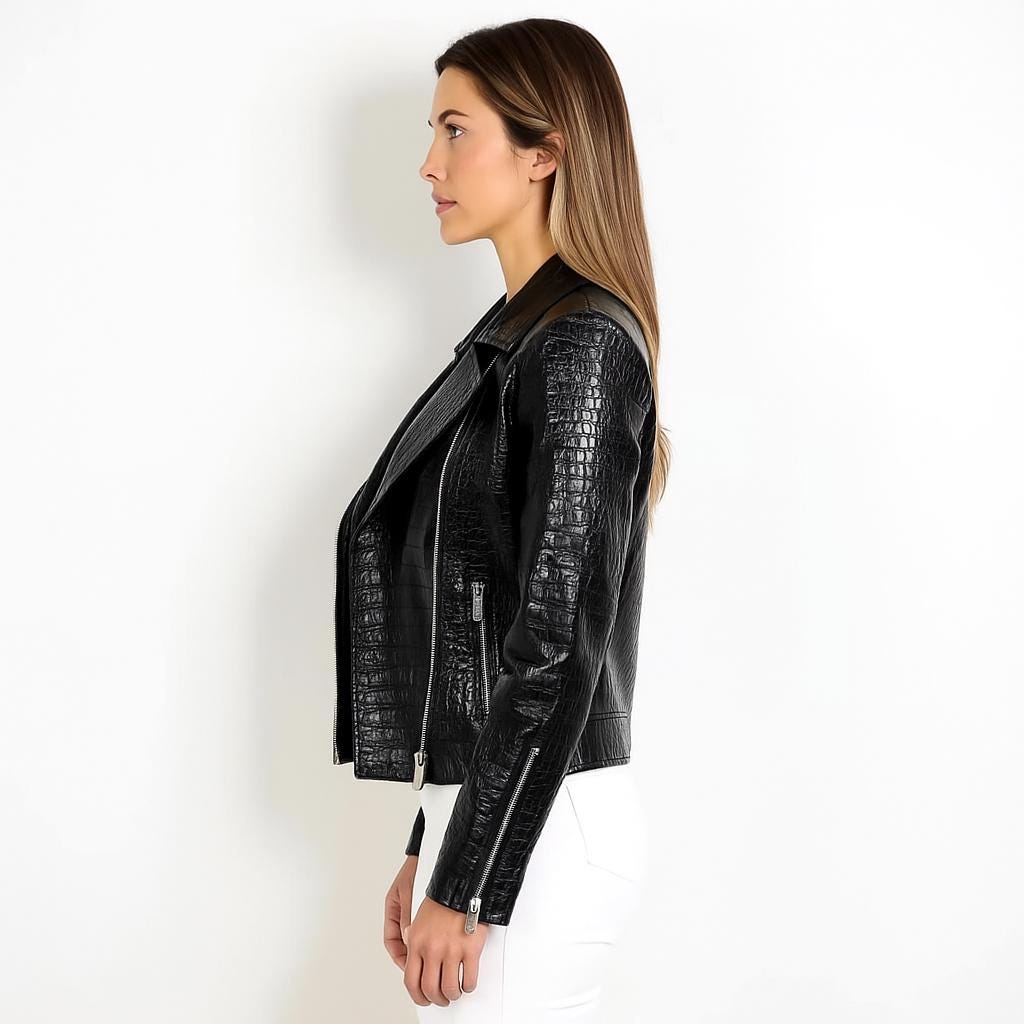 Women's Faux Leather Crocodile Pattern Jacket