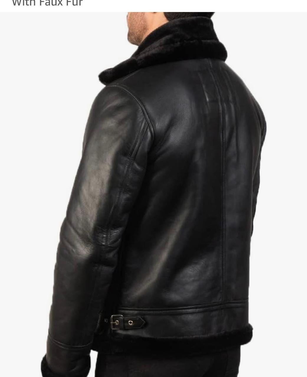 Men's Black Leather Jacket with Faux Fur