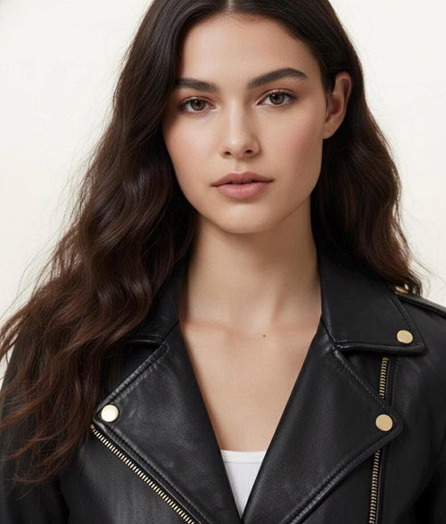 Asymmetrical Biker Jacket with Gold Zips