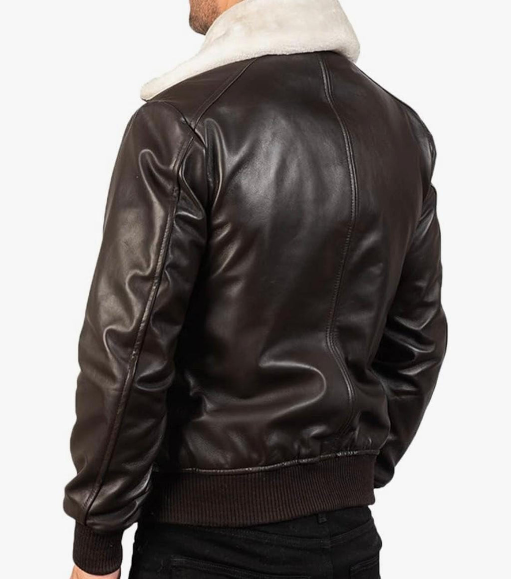 Men's Leather Aviator Jacket with white Faux Fur