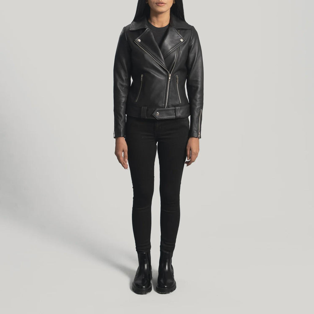 Women's Black Zip Cuff Biker Jacket