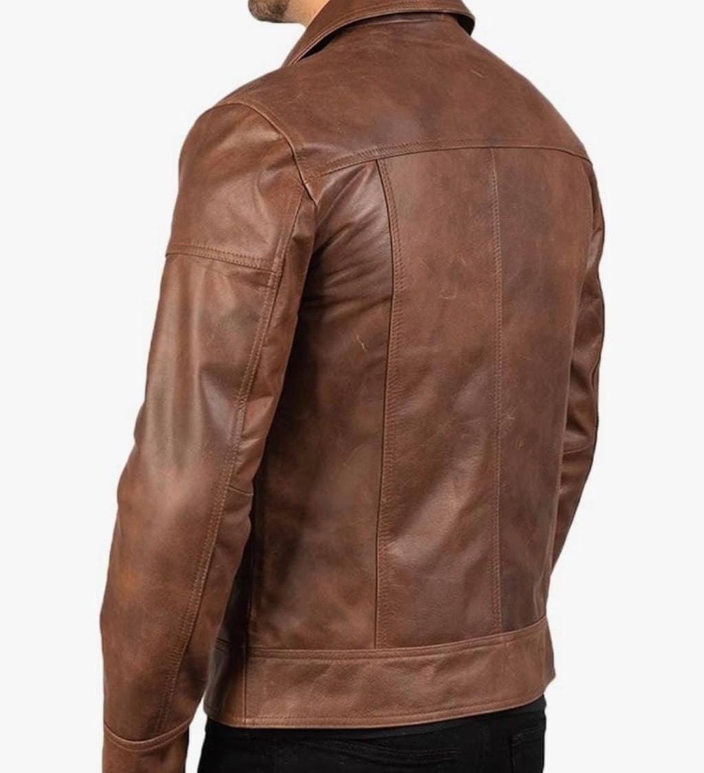 Men's Classic Leather Jacket in Caramel
