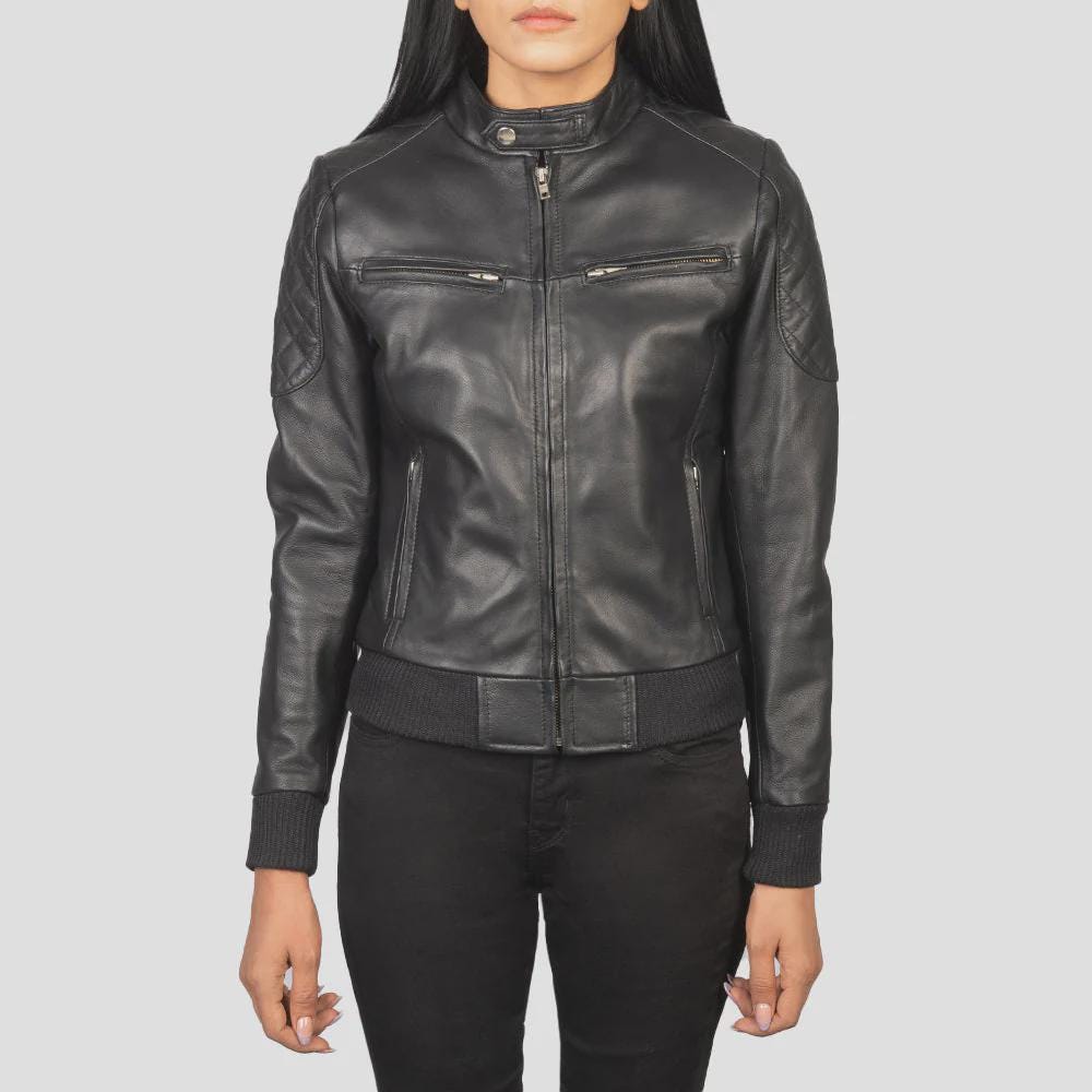 Women's Quilted Shoulder Biker with Knit Wrists