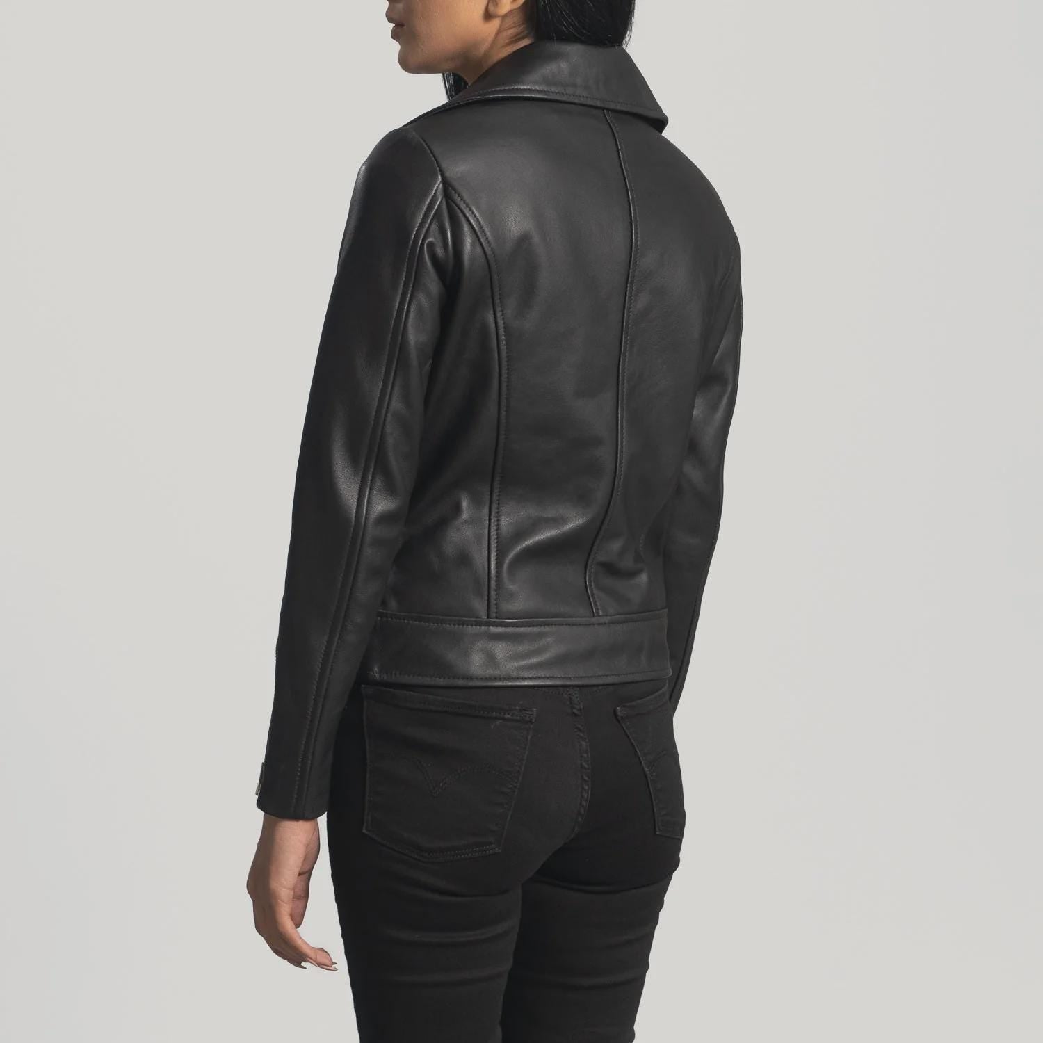 Women's Black Zip Cuff Biker Jacket