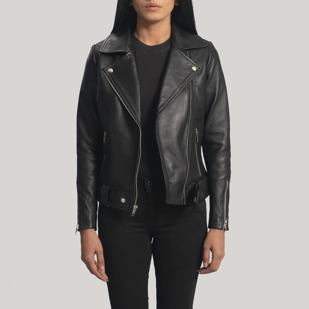 Women's Black Zip Cuff Biker Jacket