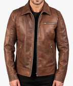 Men's Classic Leather Jacket in Caramel