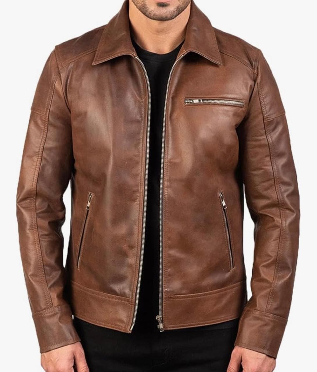 Men's Classic Leather Jacket in Caramel