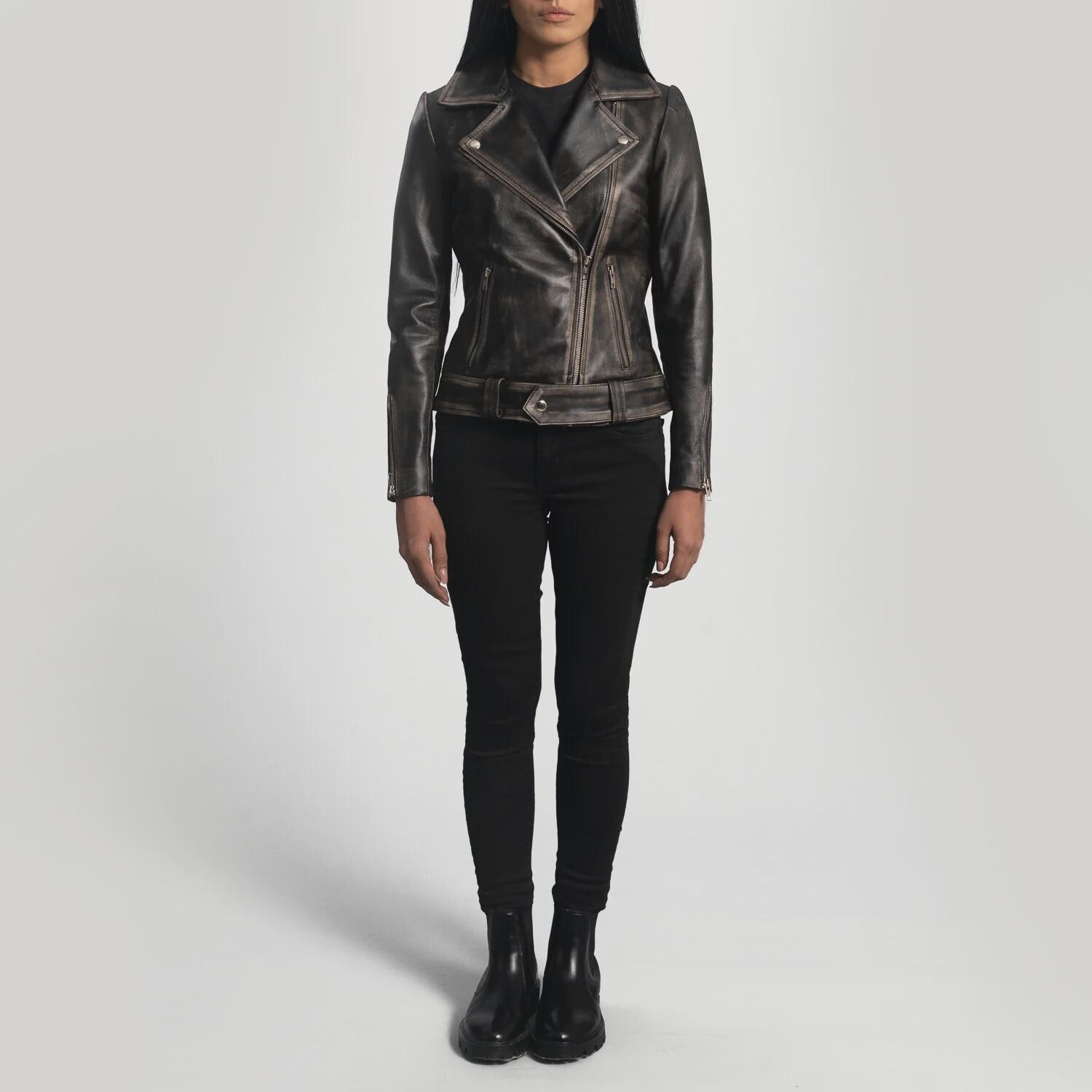 Women's Black Zip Cuff Biker Jacket