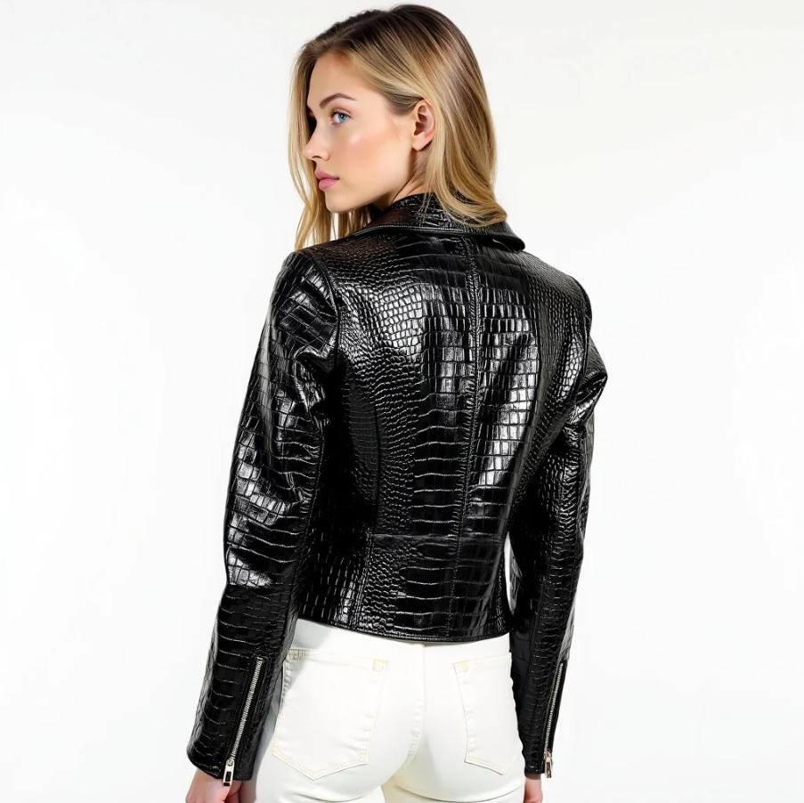 Women's Faux Leather Crocodile Pattern Jacket