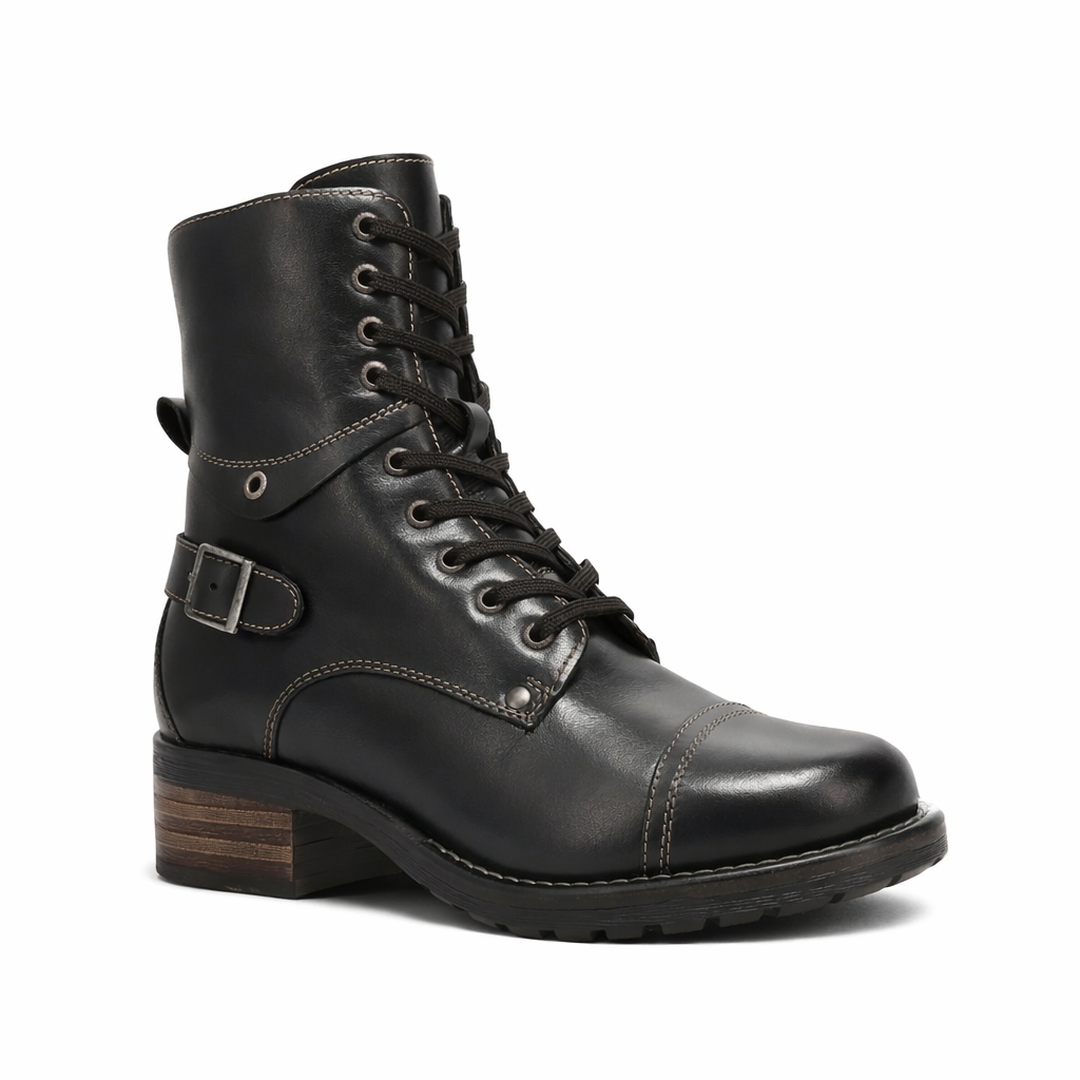 Buckle and Zip Leather Boots