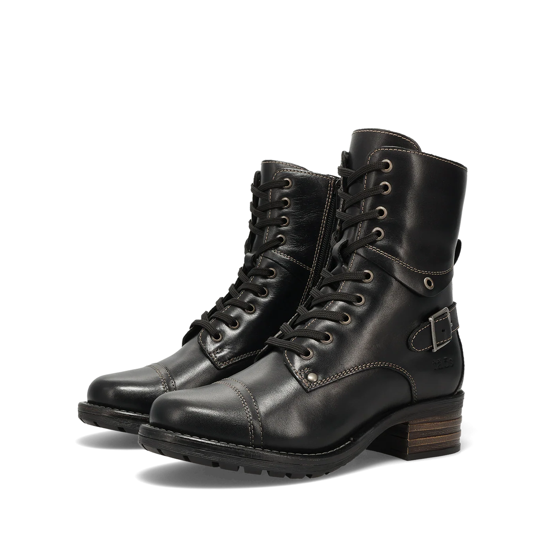 Buckle and Zip Leather Boots