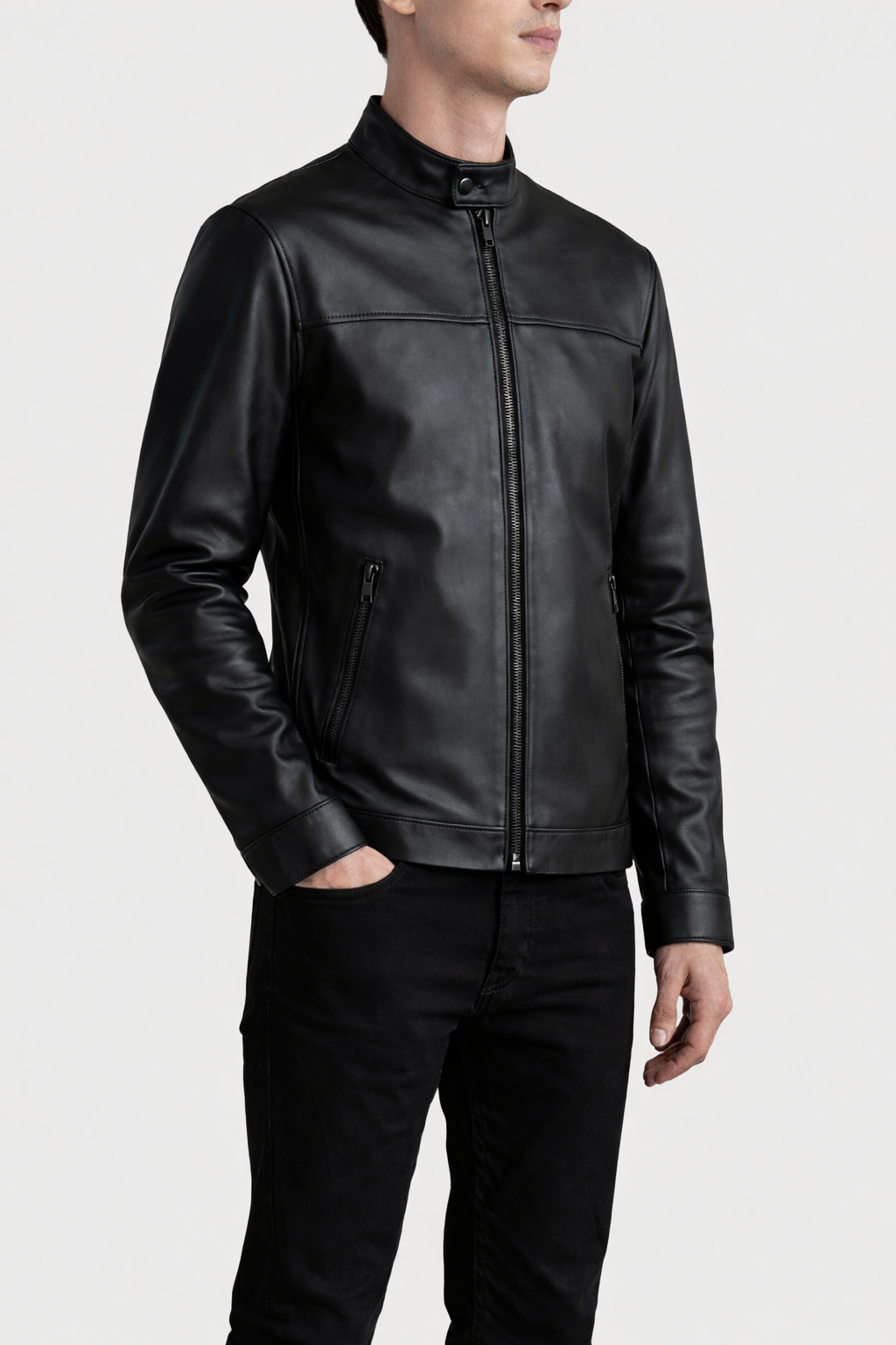 Men's Banded Collar Biker Jacket