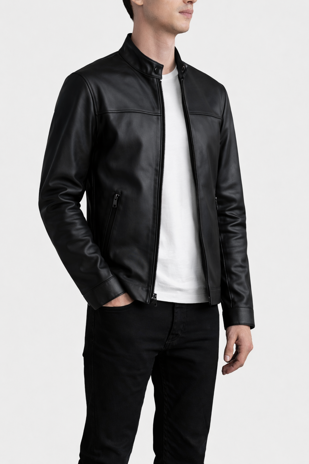 Men's Banded Collar Biker Jacket
