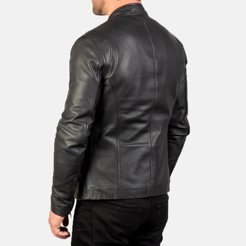 Black Classic Leather Jacket without Collar