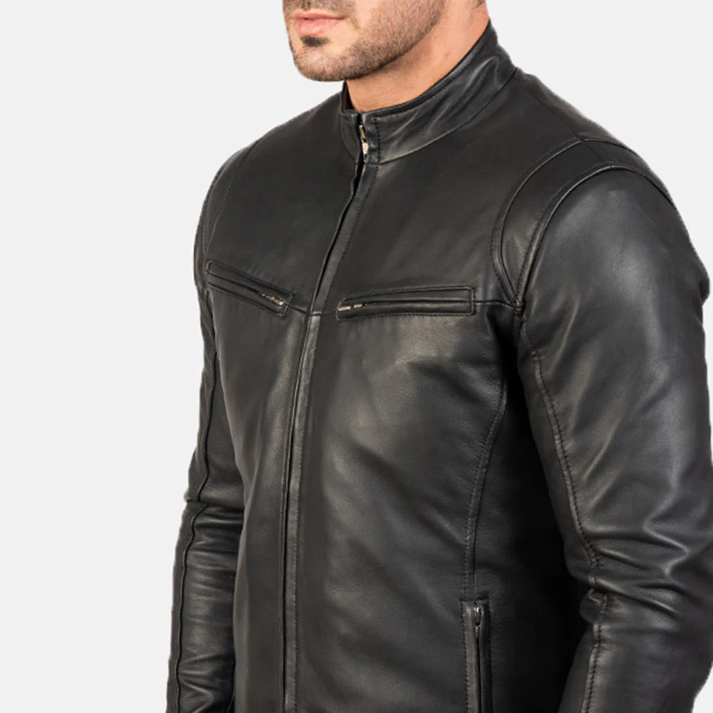 Black Classic Leather Jacket without Collar