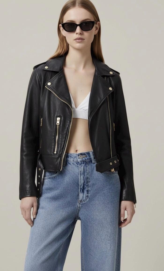 Asymmetrical Biker Jacket with Gold Zips