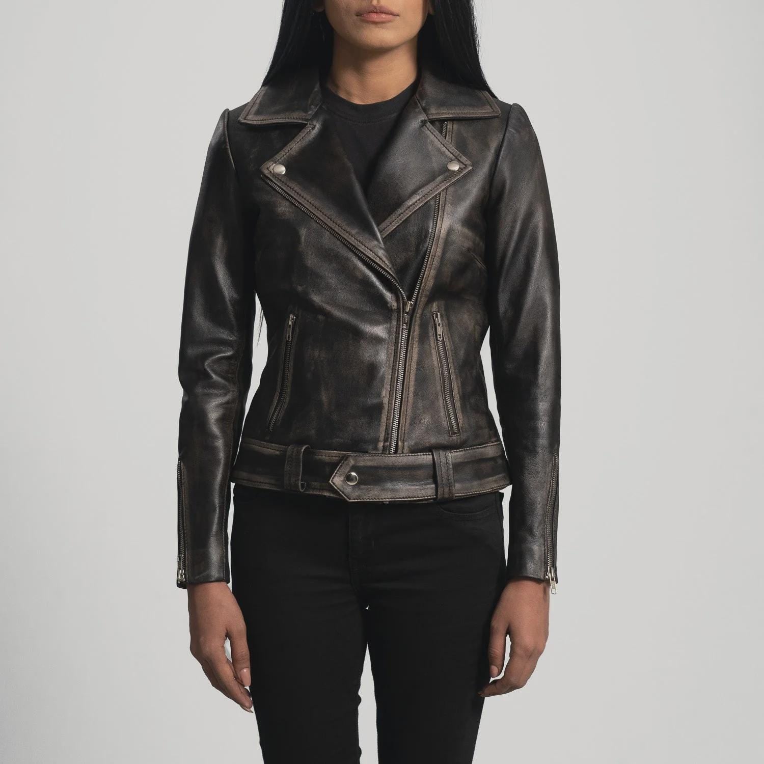 Women's Black Zip Cuff Biker Jacket