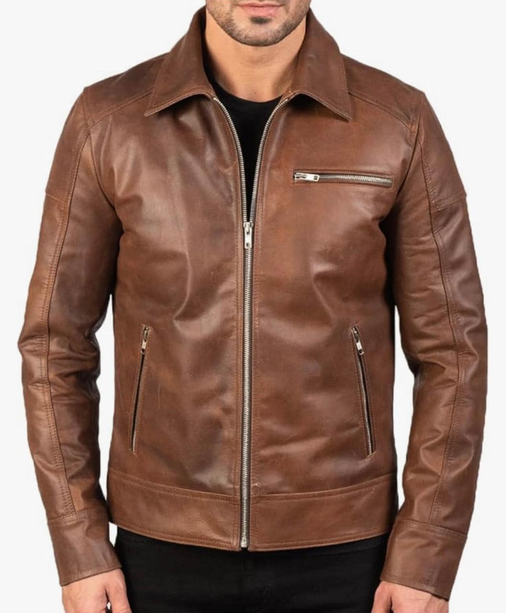 Men's Classic Leather Jacket in Caramel