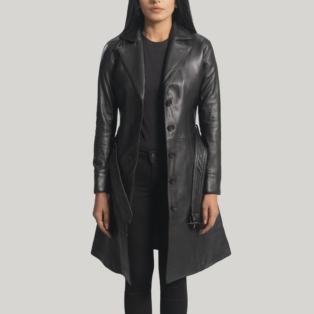 Women's Leather Trenchcoat in Black