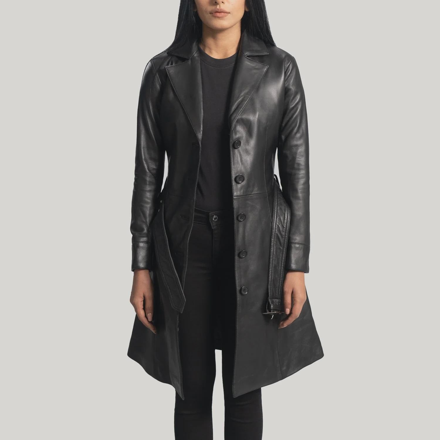 Women's Leather Trenchcoat in Black
