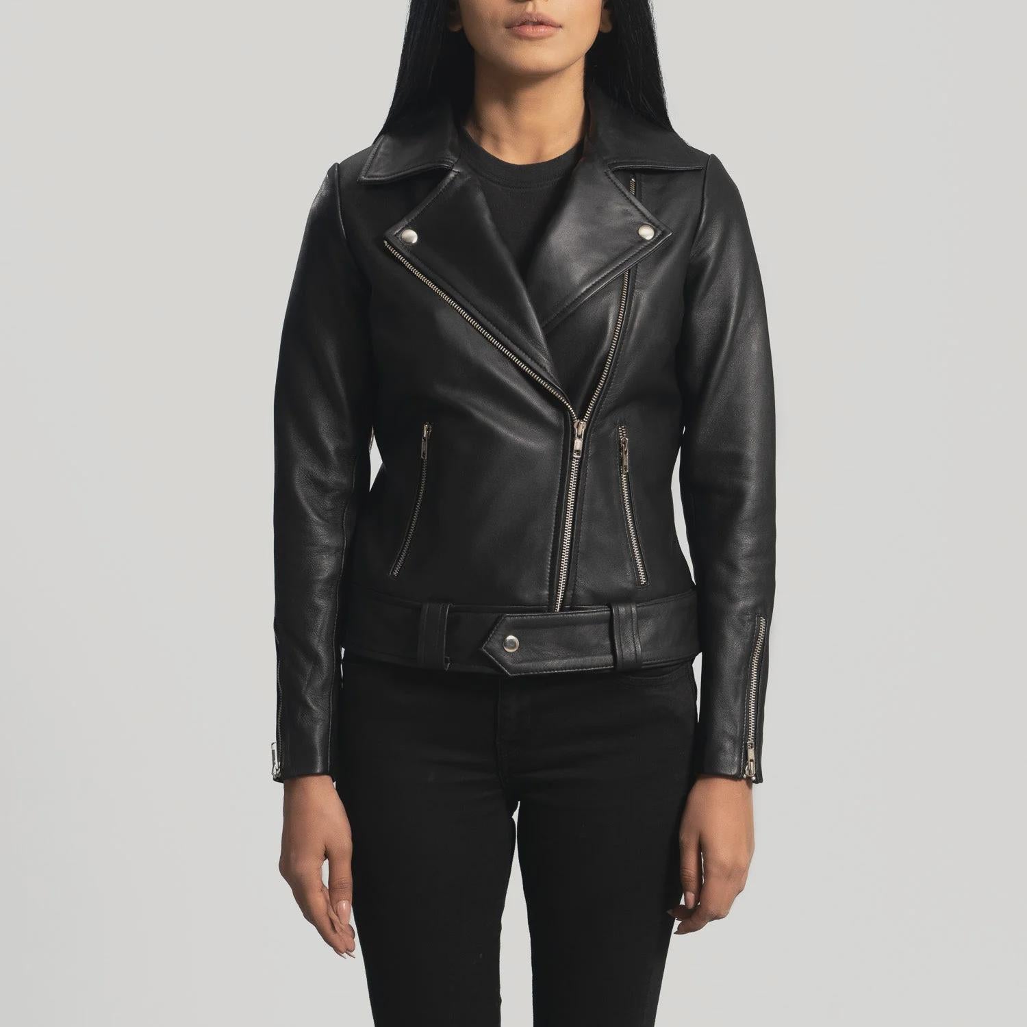 Women's Black Zip Cuff Biker Jacket