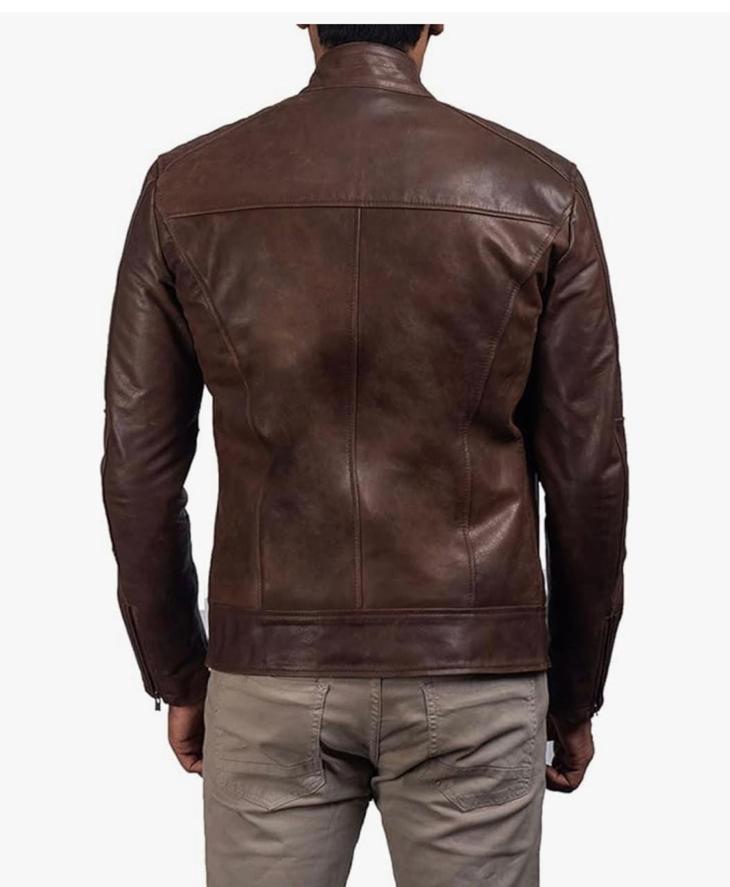 Sleek Bomber with Band Collar in Brown