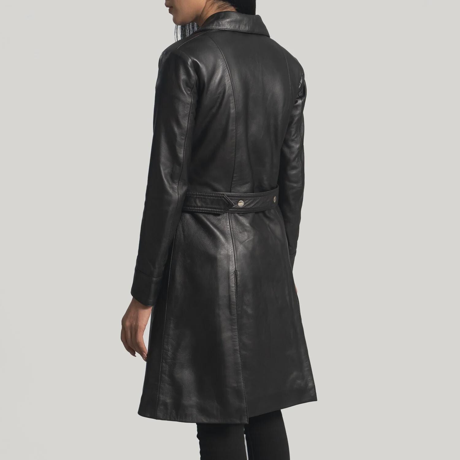 Women's Leather Trenchcoat in Black