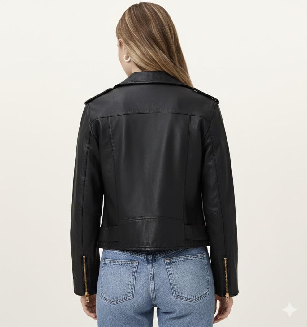 Asymmetrical Biker Jacket with Gold Zips