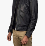 Men's Classic Black Leather Jacket with Collar