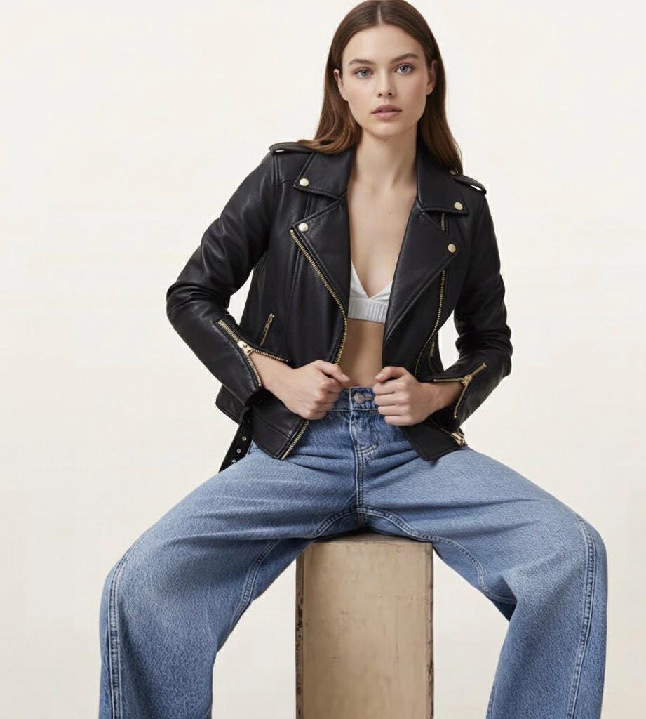 Asymmetrical Biker Jacket with Gold Zips