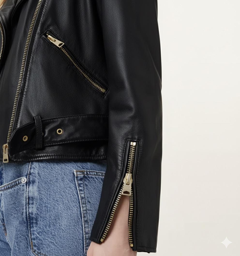 Asymmetrical Biker Jacket with Gold Zips