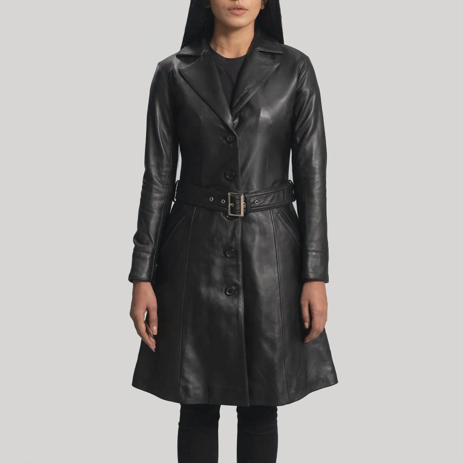 Women's Leather Trenchcoat in Black