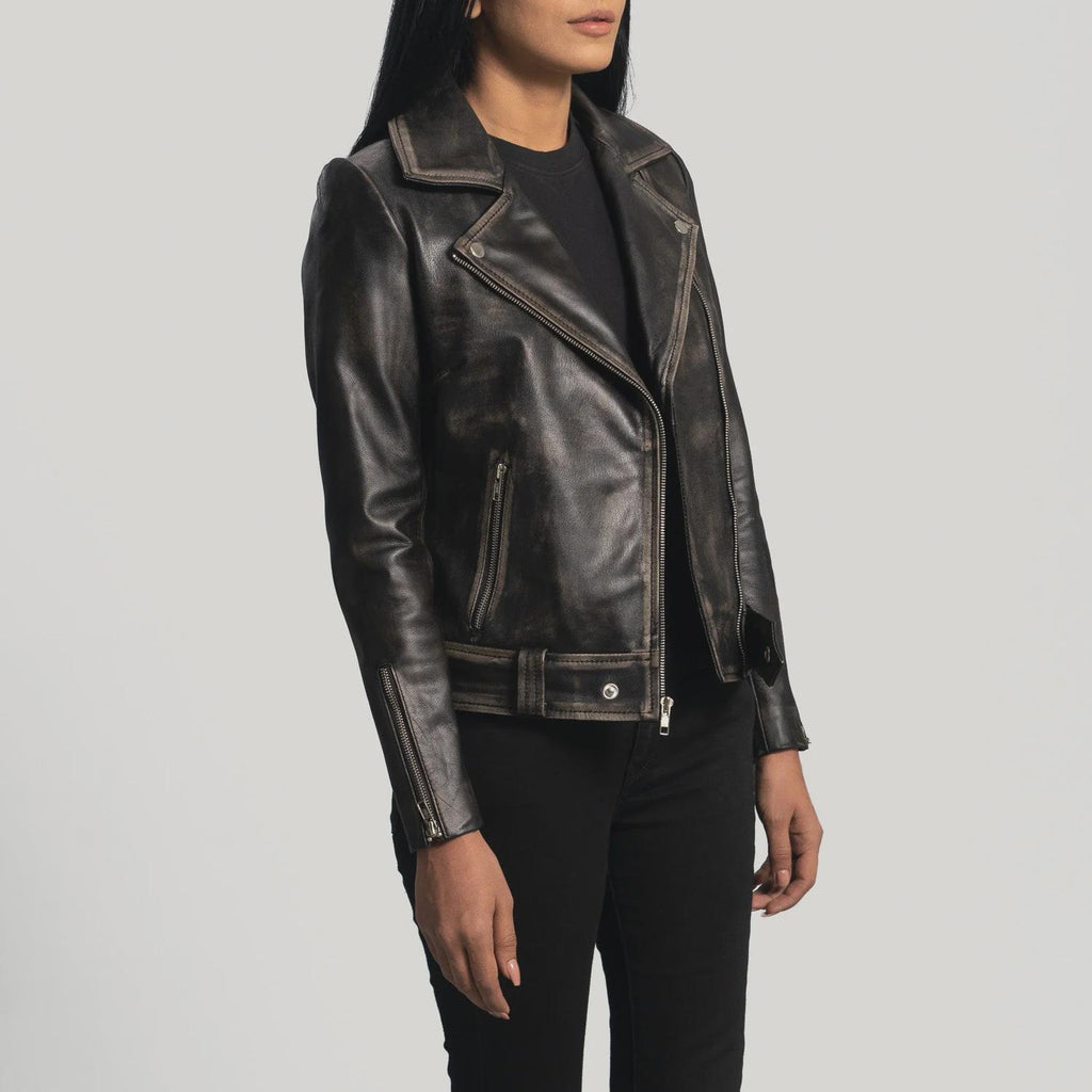 Women's Black Zip Cuff Biker Jacket