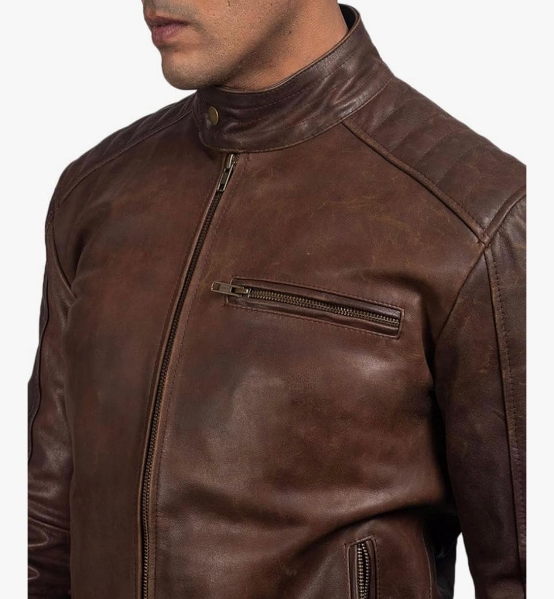 Sleek Bomber with Band Collar in Brown