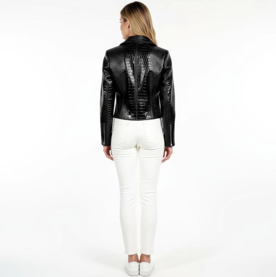 Women's Faux Leather Crocodile Pattern Jacket