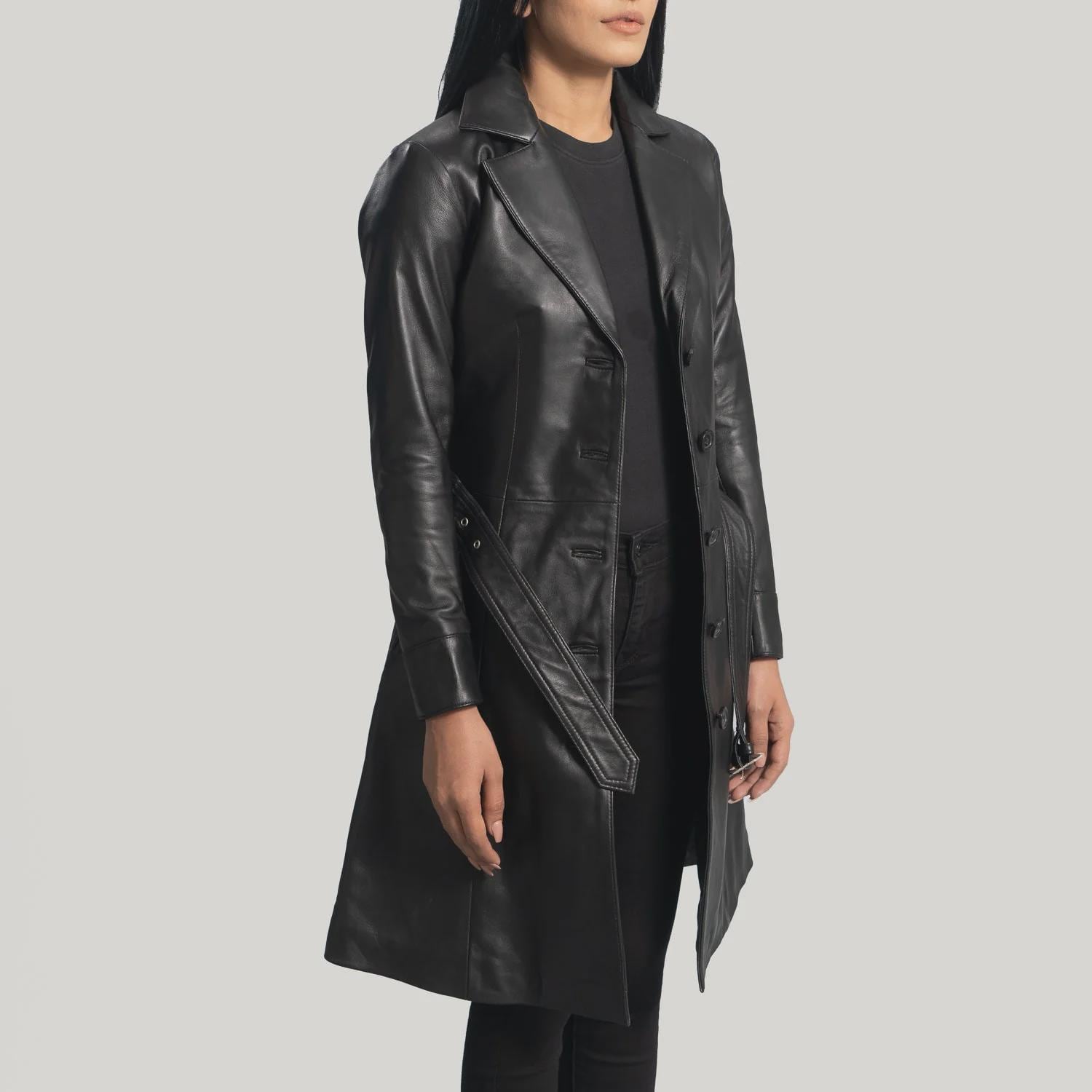 Women's Leather Trenchcoat in Black