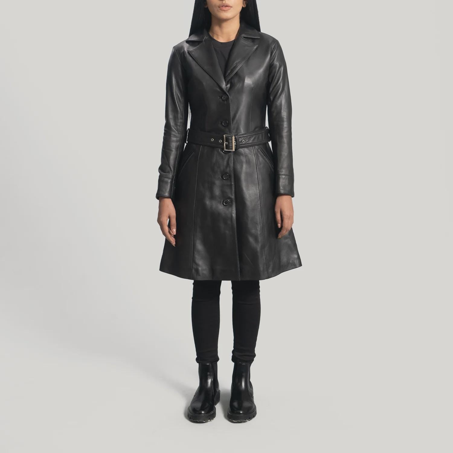 Women's Leather Trenchcoat in Black
