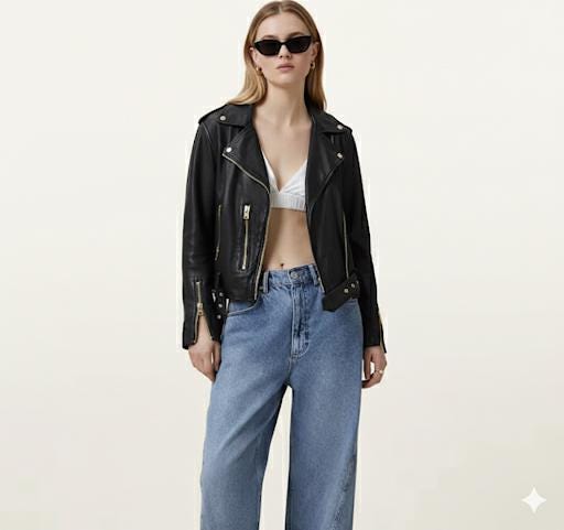 Asymmetrical Biker Jacket with Gold Zips