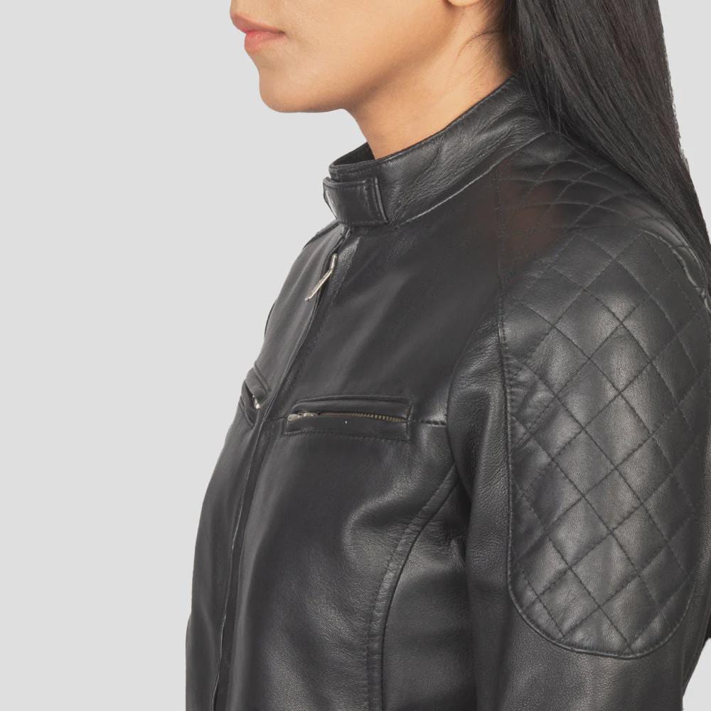 Women's Quilted Shoulder Biker with Knit Wrists