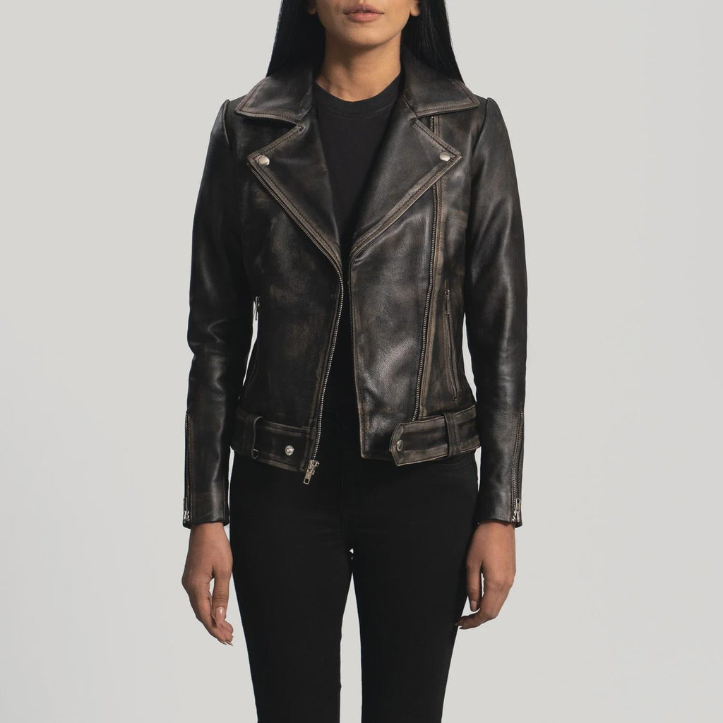 Women's Black Zip Cuff Biker Jacket